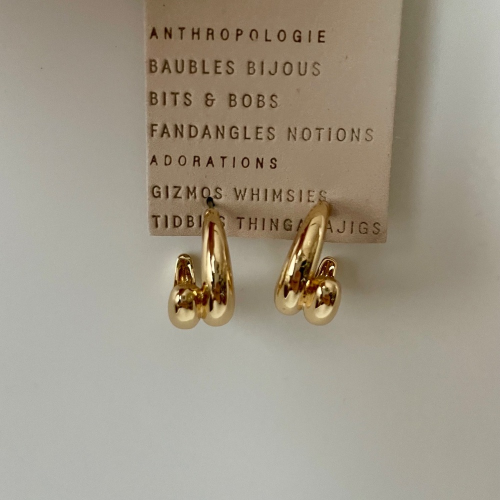 Anthropologie Layered Hoop Earrings Gold Tone NWT